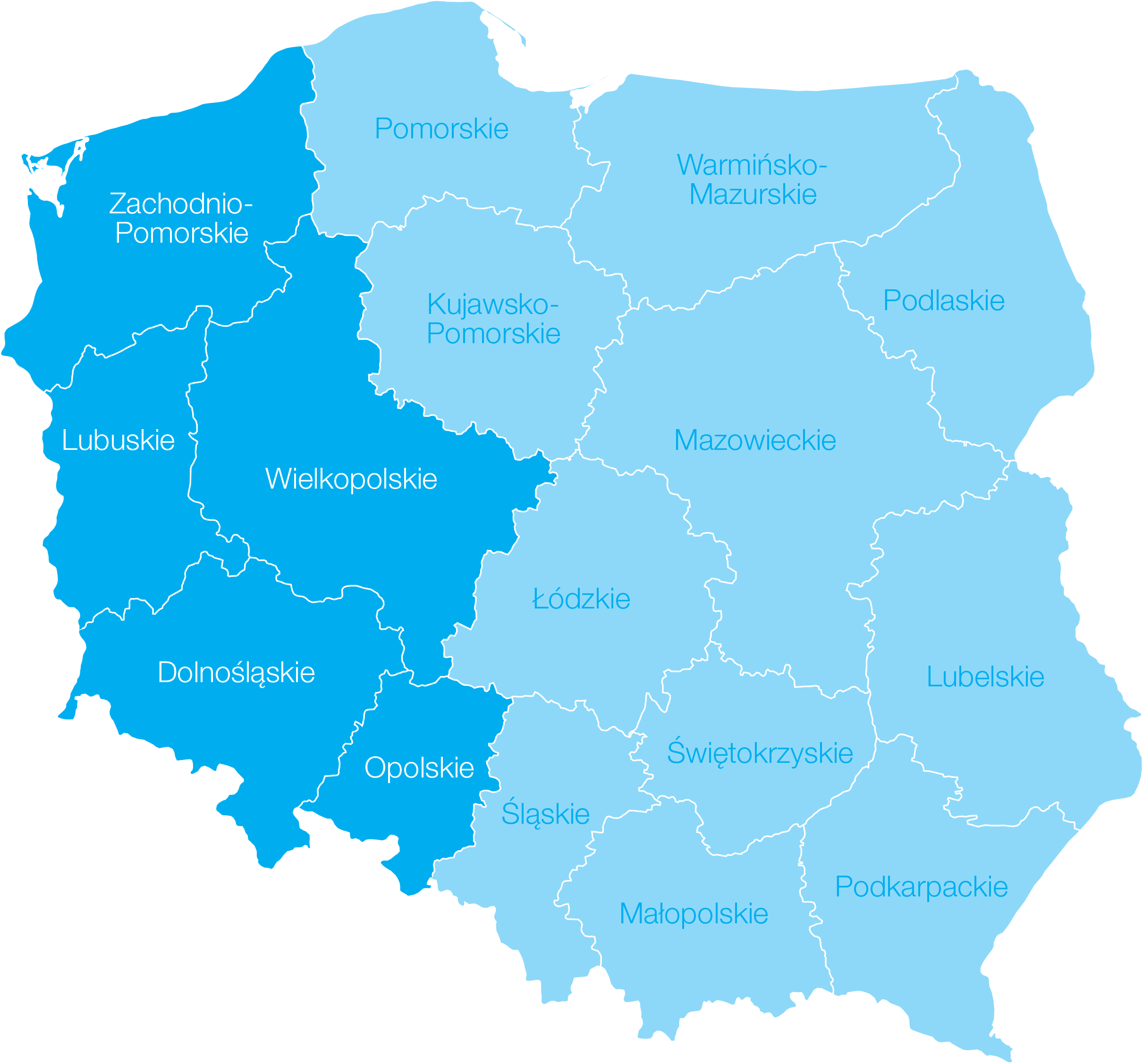 Opolskie, Dolnośląskie, Wielkopolskie, Lubuskie, Zachodnio